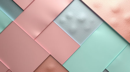 The abstract background of metal texture with empty space in blush pink, powder blue, and mint green colors in pastel style. 3D illustration of exuberant.の写真素材