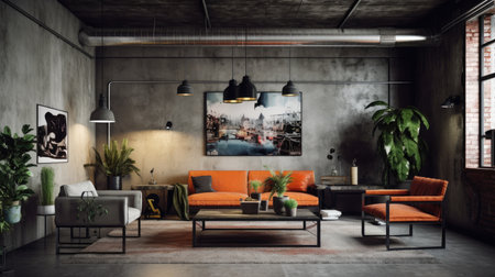 Inspiring office interior design Industrial style Lounge featuring Exposed pipes architecture. Generative AI AIG 31.の素材