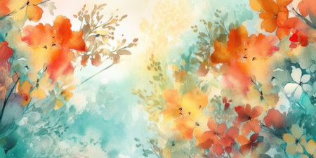 Beautiful abstract coral, turquoise, and yellow watercolor floral design background. beautiful Generative AI AIG32の素材
