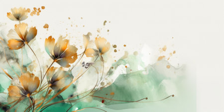 Beautiful abstract gold and green watercolor floral design background. beautiful Generative AI AIG32の素材