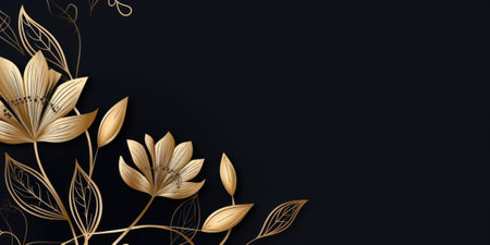 Beautiful abstract black and gold luxury simple doodle cartoon floral design background. beautiful Generative AI AIG32の素材