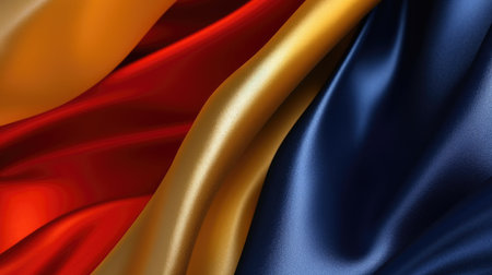 The close up of a glossy metal surface in navy blue, golden yellow, and deep red colors with a soft focus. Generative AI AIG30.の写真素材