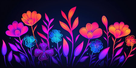 Beautiful abstract neon light simple doodle cartoon floral design background. beautiful Generative AI AIG32の素材