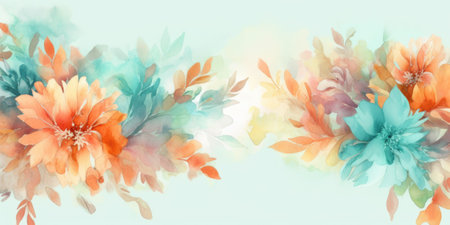 Beautiful abstract coral, turquoise, and yellow watercolor floral design background. beautiful Generative AI AIG32の素材