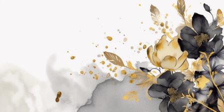 Beautiful abstract black and gold luxury watercolor floral design background. beautiful Generative AI AIG32の素材