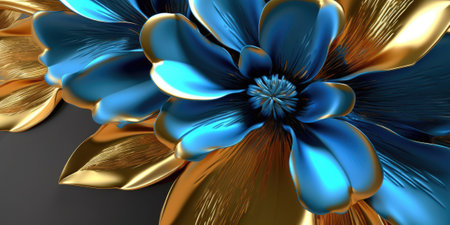 Beautiful abstract gold and blue glossy metallic floral design background. beautiful Generative AI AIG32の素材