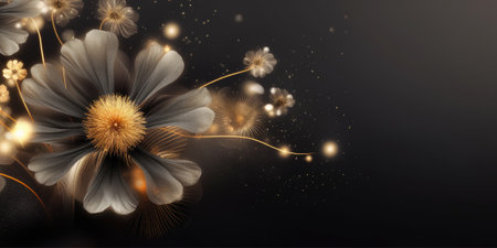 Beautiful abstract black and gold luxury night photo floral design background banner. beautiful Generative AI AIG32の素材