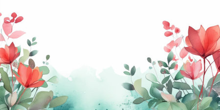 Beautiful abstract red and green watercolor floral design background. beautiful Generative AI AIG32の素材