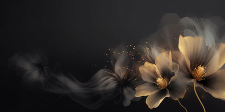 Beautiful abstract black and gold luxury misty morning photo floral design background banner. beautiful Generative AI AIG32の素材