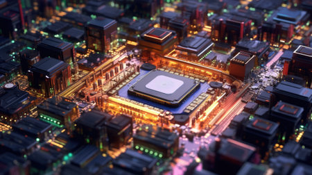 circuit board, processor chips, semiconductor, colorful, smart city,. beautiful Generative AI AIG32の素材