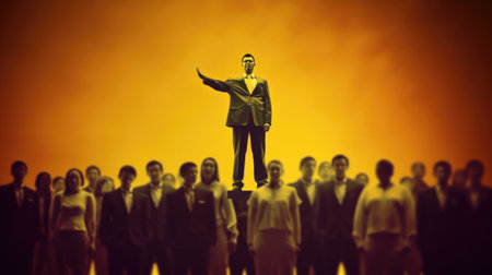 leadership conceptual image, true born leader standing in front of the cheering crowd, vivid color. AIG32. beautiful Generative AI AIG32の素材