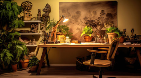 Inspiring office interior design Artistic style Office featuring Creative inspiration architecture. Generative AI AIG 31.の素材