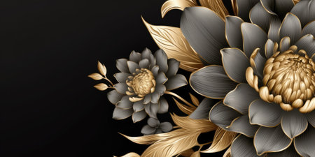Beautiful abstract black and gold luxury pencil drawing floral design background banner. beautiful Generative AI AIG32の素材
