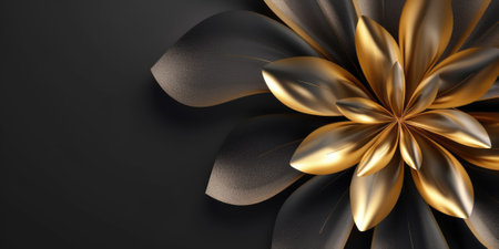 Beautiful abstract black and gold luxury glossy metallic floral design background. beautiful Generative AI AIG32の素材