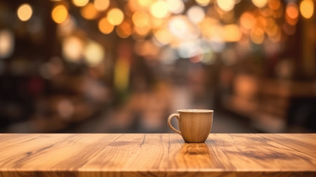 The empty wooden table top with blur background. Generative AI image AIG30.の素材