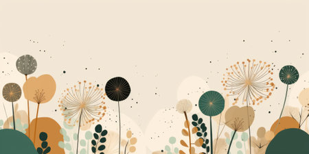 Beautiful abstract green brown simple doodle cartoon floral design background. beautiful Generative AI AIG32の素材