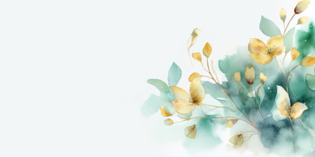 Beautiful abstract gold and green watercolor floral design background. beautiful Generative AI AIG32の素材