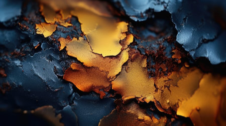 The close up of a matted metal surface in navy blue, golden yellow, and deep red colors with a soft focus. 3D illustration of exuberant.の写真素材