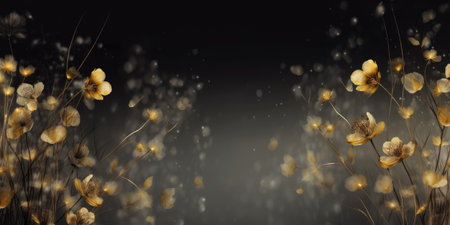 Beautiful abstract black and gold luxury misty morning photo floral design background banner. beautiful Generative AI AIG32の素材