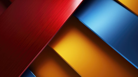 The abstract background of metal texture with empty space in red, yellow, and blue colors. 3D illustration of exuberant.の写真素材