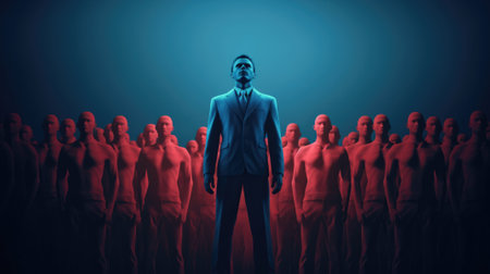 leadership concept, a true born leader standing in front of the cheering crowd, red and blue colors. beautiful Generative AI AIG32の素材