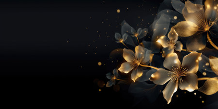 Beautiful abstract black and gold luxury night photo floral design background banner. beautiful Generative AI AIG32の素材