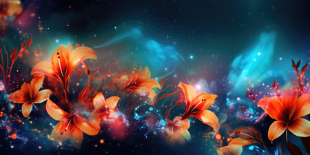 Beautiful abstract colorful night photo floral design background banner. beautiful Generative AI AIG32の素材