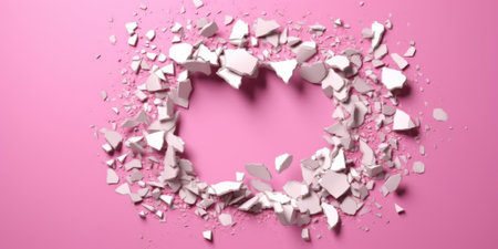 Breaking out of a hole in solid Pink wall, torn hole, empty copy space frame, mockup. Generative AI image weber.の素材
