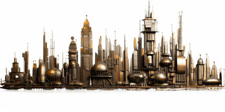 city skyline metal scrap junk on white background. beautiful Generative AI AIG32の素材