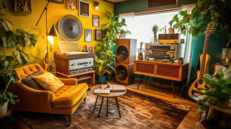 Inspiring office interior design Retro style Lounge featuring Vintage accents architecture. Generative AI AIG 31.の素材