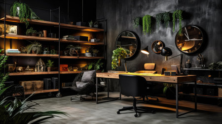 Inspiring office interior design Industrial style Office featuring Warehouse style architecture. Generative AI AIG 31.の素材