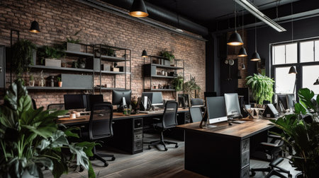 Inspiring office interior design Industrial style Office featuring Exposed bricks architecture. Generative AI AIG 31.の素材