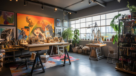 Inspiring office interior design Contemporary style Studio space featuring Artistic decor architecture. Generative AI AIG 31.の素材