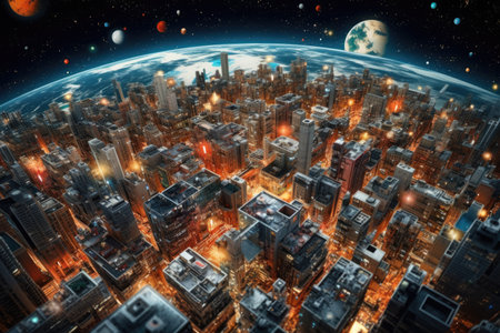 massive social media, devices, data, icons, floating around the earth. beautiful Generative AI AIG32の素材