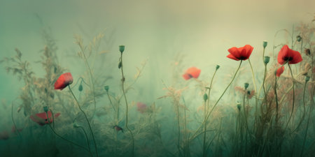 Beautiful abstract red and green misty morning photo floral design background banner. beautiful Generative AI AIG32の素材
