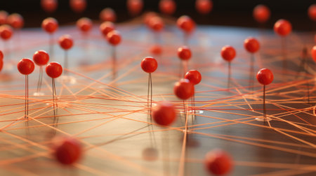 network concept, pins on table linked by threads, create connections. beautiful Generative AI AIG32の素材