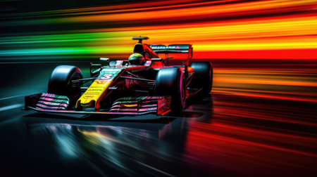 high speed photo of a formula one racing in cirtuit. beautiful Generative AI AIG32の素材