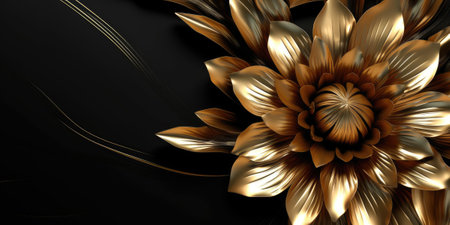 Beautiful abstract black and gold luxury glossy metallic floral design background. beautiful Generative AI AIG32の素材