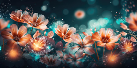 beautiful abstract teal pink orange night photo floral design background banner. beautiful Generative AI AIG32の素材