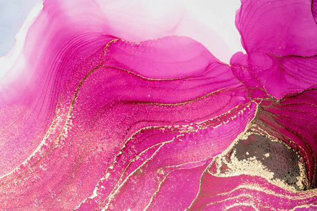 Original artwork photo of marble ink abstract art. High resolution photograph from exemplary original painting. Abstract painting was painted on HQ paper texture to create smooth marbling pattern.の写真素材