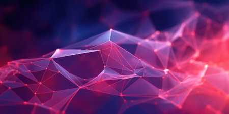 3D network connections with plexus design cyberpunk color background wallpaper. Generative AI image weber.の素材