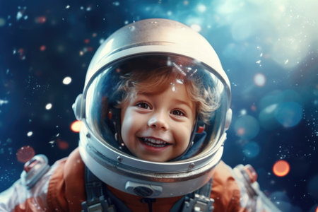 kid in spacesuit helmet floating through school. beautiful Generative AI AIG32の素材