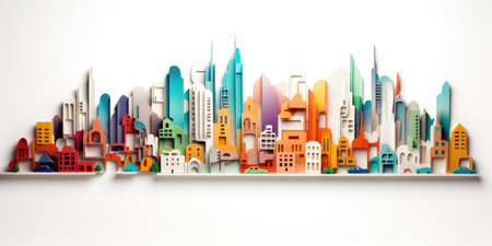 city skyline color paper art on white background. beautiful Generative AI AIG32の素材