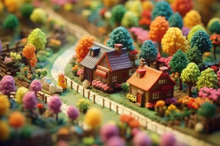 miniature,Super cute clay world,isometric view of garden. beautiful Generative AI AIG32の素材