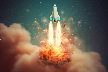 Rocket coming out of smartphone screen. beautiful Generative AI AIG32の素材