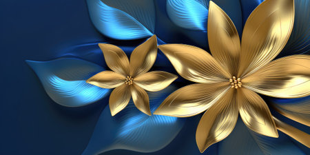 Beautiful abstract gold and blue glossy metallic floral design background. beautiful Generative AI AIG32の素材