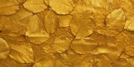 Dry Gold Green leaves Surface textured background, realism, realistic, hyper realistic. Generative AI image weber.の素材