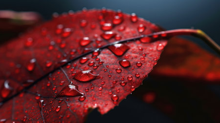 Macro photography of red leaves. Generative AI image weber.の素材