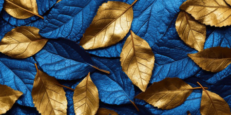 Dry Gold Blue leaves Surface textured background, realism, realistic, hyper realistic. Generative AI image weber.の素材