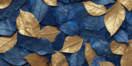 Dry Gold Blue leaves Surface textured background, realism, realistic, hyper realistic. Generative AI image weber.の素材